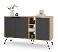 Shally Dogan Madia Moderna 3 Ante e Vani, Credenza Design Moderno, Struttura Resistente Salvaspazio, Ideale per Ingresso, Casa, Ufficio, Camera da Letto, Soggiorno, 143 x 83 cm (Rovere e Antracite)