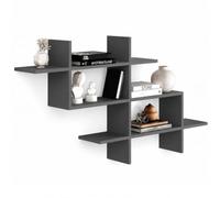 Shally Dogan Mensola Libreria a Parete con 3 Ripiani con Forma Geometrica, Scaffale da Muro Design Moderno Ideale per Casa, Ufficio, Unità di Mensole Multiuso Salvaspazio, 150 x 82 x 22 cm, Antracite