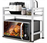 Shally Dogan Mensola Salvaspazio Porta Microonde in Acciaio Allungabile, Scaffale da Cucina con Ripiano Portaspezie, Mobile Estensibile con Ganci e Piedini Antiscivolo, Design Moderno (Bianco)