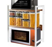 Shally Dogan Mensola Salvaspazio Porta Microonde in Acciaio, Scaffale da Cucina con Ripiano Portaspezie, Unità di Mensole a 2 Scomparti con Piedini Antiscivolo, Design Moderno (Beige + Bianco)