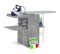 Shally Dogan Mobile Asse da Stiro a Scomparsa Salvaspazio Richiudibile, Mobiletto Pieghevole Telaio in Legno per Stiratura Veloce, 4 Ruote per Spostamento, Ideale Lavanderia, Bagno (Grigio)