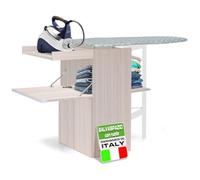 Shally Dogan Mobile Asse da Stiro a Scomparsa Salvaspazio Richiudibile, Mobiletto Pieghevole Telaio in Legno per Stiratura Veloce, 4 Ruote per Spostamento, Ideale Lavanderia, Bagno (Tortora)