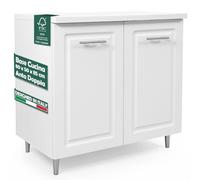 Shally Dogan Mobile Base per Cucina con Due Ante e Due Scomparti Design Boiserie, Mobiletto con Struttura in Legno Robusta e Resistente, Mobile Componibile, 80 x 50 x 85H cm (Bianco)