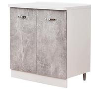 Shally Dogan Mobile Base per Cucina con Due Ante e Due Scomparti, Mobiletto con Struttura in Legno Robusta e Resistente, Colore Grigio Cemento, Mobile Componibile Dimensioni 80 x 50 x 85H cm