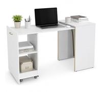 Shally Dogan Mobile con Tavolo a Scomparsa Richiudibile Multiuso, Scrivania con Libreria Design Salvaspazio e Versatile, Mobiletto Armadio da Casa, Ufficio, Chiusura Magnetica, Bianco