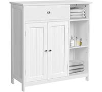 Shally Dogan Mobile da Bagno Autoportante in Legno Bianco con 2 Ante 1 Cassetto e 3 Ripiani Esterni, Armadietto da Terra Multiuso Salvaspazio, Mobiletto 75 x 30 x 80 cm Soggiorno, Cucina, Ufficio