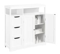 Shally Dogan Mobile da Bagno in Legno Bianco con 3 Cassetti, 2 Ante e 2 Ripiani Salvaspazio, Mobiletto Multiuso da Terra, Armadietto Autoportante per Soggiorno, Cucina, Ufficio, Armadio 80.5x30x86.5cm