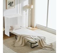 Shally Dogan Mobile Letto a Scomparsa, Giroletto Singolo Salvaspazio Richiudibile con Materasso Ergonomico Incluso, Armadio e Lettino da Parete Pieghevole Estraibile con Doghe (Bianco Frassinato)