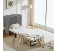 Shally Dogan Mobile Letto a Scomparsa, Giroletto Singolo Salvaspazio Richiudibile con Materasso Ergonomico Incluso, Armadio e Lettino da Parete Pieghevole Estraibile con Doghe (Cemento)