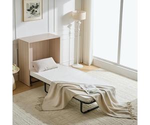 Shally Dogan Mobile Letto a Scomparsa, Giroletto Singolo Salvaspazio Richiudibile con Materasso Ergonomico Incluso, Armadio e Lettino da Parete Pieghevole Estraibile con Doghe (Olmo)