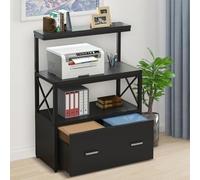 Scaffale Portaoggetti Multiuso Mobile Nero 3 Ripiani e 1 Cassetto Casa Ufficio