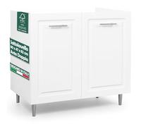 Shally Dogan Mobile Sottolavello Base per Cucina con Due Ante Design Boiserie, Mobiletto Componibile con Struttura in Legno Robusta, Mobile Sotto Lavello, 80 x 50 x 85H cm (Bianco)