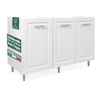 Shally Dogan Mobile Sottolavello Base per Cucina con Tre Ante Design Boiserie, Mobiletto Componibile con Struttura in Legno Robusta, Mobile Sotto Lavello, 120 x 50 x 85H cm (Bianco)