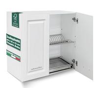 Shally Dogan Pensile Scolapiatti con Vassoio Salvagoccia da Cucina Design Boiserie, Mobile a Parete in Legno Resistente Armadio Sospeso con Due ante e Due Ripiani, 80 x 32 x 72H cm (Bianco Frassianto)