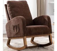 Shally Dogan Poltrona a Dondolo in Tessuto con Struttura in Legno Resistente, Sedia Ergonomica Relax Deluxe Premium Dondolante Ideale Soggiorno, Camera da Letto, Ufficio, Cameretta, Salotto (Marrone)