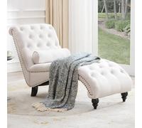 Shally Dogan Poltrona Chaise Lounge in Tessuto Ergonomica, Sdraio Relax Deluxe Premium da Soggiorno, Salotto, Casa, Ufficio, Imbottitura Alta Densità Ergonomico e Cuscino Lombare (Beige)