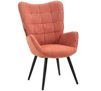 Shally Dogan Poltrona da Casa e Ufficio con Rivestimento in Tessuto Color Papaya, Sedia con Seduta Ergonomica e Braccioli, Piedi in Metallo Nero, Poltroncina con Imbottitura ad Alta Densità