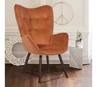 Shally Dogan Poltrona da Casa Salotto con Rivestimento in Velluto, Sedia Design Scandinavo Seduta Ergonomica e Braccioli, Piedi in Legno Naturale, Poltroncina Imbottitura Alta Densità (Terracotta)