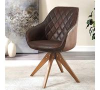 Shally Dogan Poltrona da Pranzo girevole Vintage Seduta Ergonomica e Imbottitura ad Alta Densità, Ideale per Soggiorno, Cameretta, Studio, Sedia con Base in Legno Ruotante e Rivestimento in Similpelle