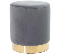 Pouf Poggiapiedi in Velluto Grigio Struttura in legno 31x31x38cm Base dorata Met