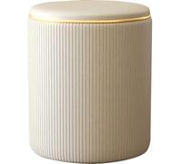 Shally Dogan Pouf Sgabello Contenitore con Rivestimento in Ecopelle Tramato, Poggiapiedi Sedia con Seduta Imbottita per Arredamento Interno, Cucina, Soggiorno, Salotto, Camera da Letto (Beige)