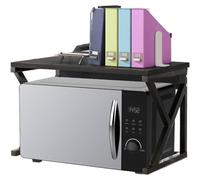 Shally Dogan Scaffalatura Salvaspazio Porta Microonde in Acciaio e Legno, Scaffale da Cucina con 1 Ripiano, Unità di Mensole Piedini Antiscivolo, Mensola Multiuso Design Moderno (Nero + Nero)