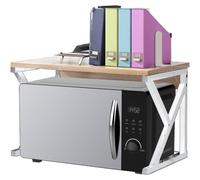 Shally Dogan Scaffalatura Salvaspazio Porta Microonde in Acciaio e Legno, Scaffale da Cucina con 1 Ripiano, Unità di Mensole Piedini Antiscivolo, Mensola Multiuso Design Moderno (Beige + Bianco)