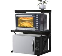 Shally Dogan Scaffalatura Salvaspazio Porta Microonde in Acciaio, Scaffale da Cucina con Ripiano Portaspezie, Unità di Mensole 2 Scomparti Piedini Antiscivolo, Mensola Design Moderno (Nero + Nero)