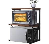 Shally Dogan Scaffalatura Salvaspazio Porta Microonde in Acciaio, Scaffale da Cucina con Ripiano Portaspezie, Unità di Mensole 2 Scomparti Piedini Antiscivolo, Mensola Design Moderno (Noce + Nero)