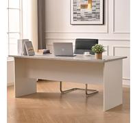 Shally Dogan Scrivania da Ufficio in Legno per Computer, Tavolo Desk Porta PC per Studio, Lavoro, Cameretta, Home Office Stile Moderno, Resistente agli Urti, 160x80x74cm (Cemento e Bianco)