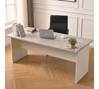 Shally Dogan Scrivania da Ufficio in Legno per Computer, Tavolo Desk Porta PC Studio, Lavoro, Cameretta, Postazione Home Office Moderno, Resistente Urti Graffi, 180 x 80 x 74 cm (Cemento e Bianco)