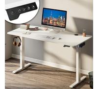 Shally Dogan Scrivania Elettrica Regolabile in Altezza, Tavolo Motorizzato Alzabile con Console di Comando e Tasti di Regolazione, Gancio Supporto Cuffie, Standing Desk (Bianco, 140 x 60 x 72-117 cm)