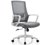 Shally Dogan Sedia da Ufficio Ergonomica Girevole con Supporto Lombare, Poltrona da Scrivania, Studio, Cameretta, Reclinabile con Altezza Regolabile, Base Bianca Robusta, Schienale Antisudore (Grigio)