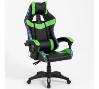 Shally Dogan Sedia Gaming da Scrivania con Striscia LED RGB Multicolore, Rivestimento in Ecopelle, Schienale Reclinabile, Altezza Regolabile da 106 a 116 cm, Poltrona da Ufficio, Cameretta (Verde)