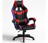 Shally Dogan Sedia Gaming da Scrivania con Striscia LED RGB Multicolore, Rivestimento in Ecopelle, Schienale Reclinabile, Altezza Regolabile da 106 a 116 cm, Poltrona da Ufficio, Cameretta (Rosso)