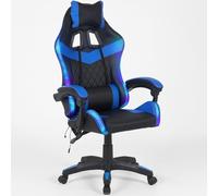 Shally Dogan Sedia Gaming da Scrivania con Striscia LED RGB Multicolore, Rivestimento in Ecopelle, Schienale Reclinabile, Altezza Regolabile da 106 a 116 cm, Poltrona da Ufficio, Cameretta (Blu)