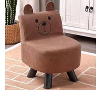 Shally Dogan Sedia per Bambini Design Orsetto con Imbottitura Morbida ad Alta Densità, Poltrona Poggiapiedi con Struttura in Legno e Piedini Antiscivolo, Sgabello Ideale per Cameretta (Marrone)