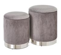 Shally Dogan Set 2 Pouf Contenitori in Velluto, Design Moderno con Fascia in Metallo, Poggiapiedi Rotondo Capiente, Sgabello Tondo con Coperchio Rimovibile e Seduta Imbottita Alta Densità (Grigio)
