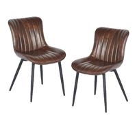 Shally Dogan Set 2 Sedie per Sala da Pranzo con Piedi in Acciaio Nero e Seduta con Rivestimento in Ecopelle Vintage, Sedia Ergonomica, Poltrona Ideale per Cameretta, Cucina, Ufficio