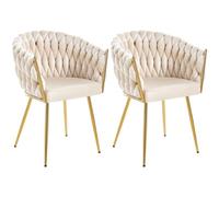 Shally Dogan Set 2 Sedie per Sala da Pranzo con Rivestimento in Velluto ed Imbottitura Ergonomica ad Altissima Densità, Sedia da Cucina, Soggiorno, Ufficio con Piedi Dorati, Design Moderno (Beige)