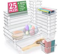 Set 25 Pezzi Organizer per Cassetti in Plastica Trasparente Divisorio Salvaspazi