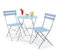 Shally Dogan Set 3 Pezzi da Giardino Pieghevole Modello Parigi, Tavolo con 2 Sedie in Acciaio, Mobili Salvaspazio per Bistrot, Balcone, Patio, Terrazza, Esterno, Bar Doppio (Azzurro)