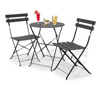 Shally Dogan Set 3 Pezzi da Giardino Pieghevole Modello Parigi, Tavolo con 2 Sedie in Acciaio, Mobili Salvaspazio per Bistrot, Balcone, Patio, Terrazza, Esterno, Bar Doppio (Grigio)
