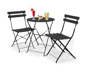 Shally Dogan Set 3 Pezzi da Giardino Pieghevole Modello Parigi, Tavolo con 2 Sedie in Acciaio, Mobili Salvaspazio per Bistrot, Balcone, Patio, Terrazza, Esterno, Bar Doppio (Nero Corvo)