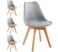 Shally Dogan Set 4 Sedie per Sala da Pranzo con Piedi in Legno e Seduta con Morbida Imbottitura, Sedia Design Nordico, Poltrona Stile Scandinavo Ideale per Cameretta, Cucina, Ufficio (Grigio)