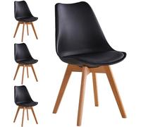 Shally Dogan Set 4 Sedie per Sala da Pranzo con Piedi in Legno e Seduta con Morbida Imbottitura, Sedia Design Nordico, Poltrona Stile Scandinavo Ideale per Cameretta, Cucina, Ufficio (Nero)