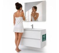 Shally Dogan Set Completo Mobile da Bagno Sospeso con Specchio, Mobiletto Bianco a Parete con Due Ante, Modello Toronto, Lavabo in Ceramica e Rubinetteria Inclusi, Mobiletto da Muro 91 x 46 x 50 cm