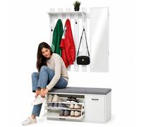 Shally Dogan Set Ingresso con Scarpiera, Appendiabiti e Specchio, Attaccapanni con 5 Ganci Doppi, Mobile Porta Scarpe con Anta e Maniglia Ergonomica, Arredo Salvaspazio Struttura Resistente
