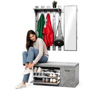 Shally Dogan Set Ingresso con Scarpiera, Appendiabiti e Specchio, Attaccapanni con 5 Ganci Doppi, Mobile Porta Scarpe con Anta e Maniglia Ergonomica, Arredo Salvaspazio Struttura Resistente (Grigio)