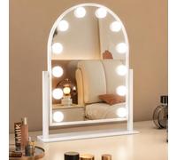 Shally Dogan Specchio da Tavolo ad Arco con Struttura in Alluminio e Led a Bulbi 3 Colori Bianco Freddo, Caldo e Naturale, Illuminazione Dimmerabile, Decorazione Design Moderno Indipendente 30 x 40 cm